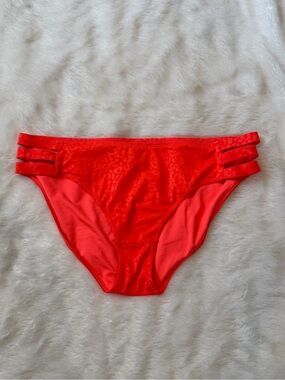 KIAVA Bright Red Orange Leopard Bikini Bottoms with Triple Side Straps
